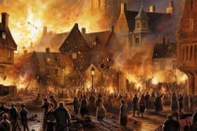 An artist's impression of the Great Fire of Northampton