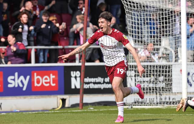Kieron Bowie's thumping volley gave Cobblers breathing room against Harrogate.
