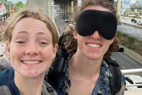 Eimear steered blindfolded Ed around Thailand for three days — including climbing a mountain — as part of their charity challenge