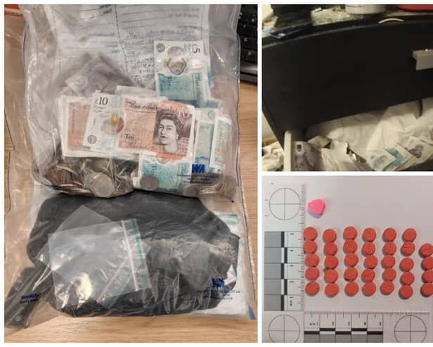 Some of the cash and drugs seized by police