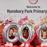 Hunsbury Park Primary School pupils celebrating their 'good' Ofsted report.