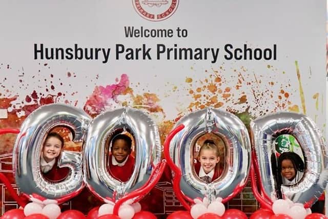 Hunsbury Park Primary School pupils celebrating their 'good' Ofsted report.