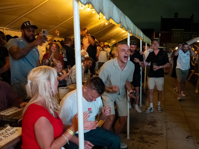 Football fans watching England vs Norway in the garden of The Black Prince in Northampton on Saturdy, July 11, 2026. Photo by David Jackson.
