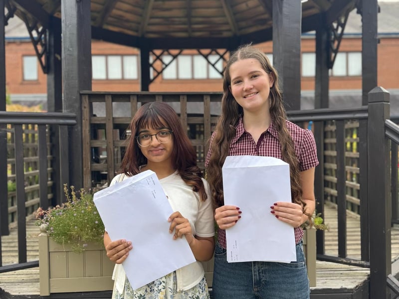 Inaaya and Amelia from Northampton High School on GCSE results day