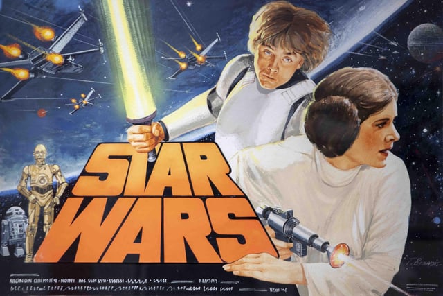 Cinema posters also feature prominently — including this one from the original Star Wars in 1977