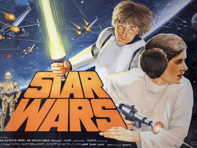 Cinema posters also feature prominently — including this one from the original Star Wars in 1977