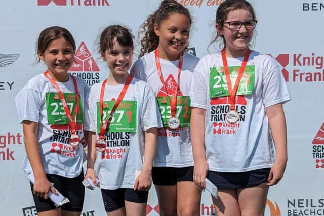 Top fundraisers Amelia, Amelia, Reagan and Eleanor pictured at the finish line.