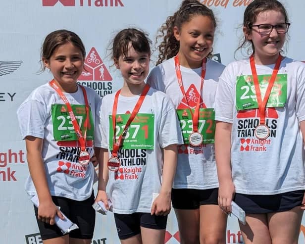 Top fundraisers Amelia, Amelia, Reagan and Eleanor pictured at the finish line.