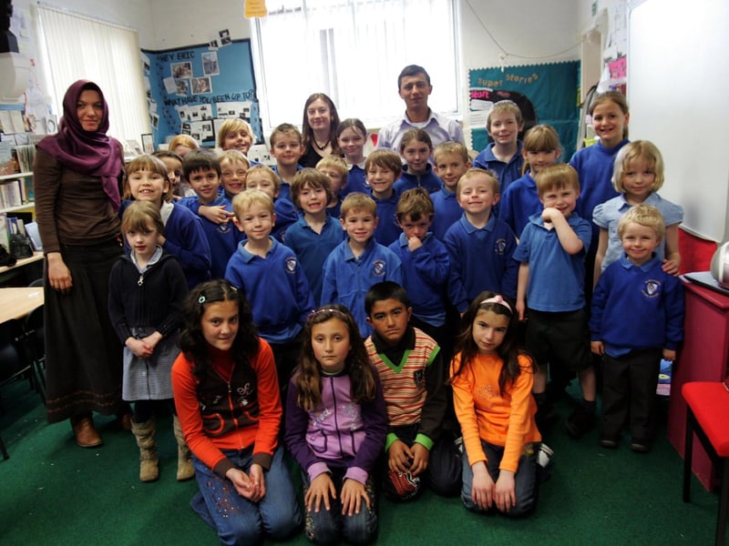 Bliss Charity School, Nether Heyford who had children from Romania, France, Sweden and Turkey visiting the school to improve European links. Pictured is children from Turkey with pupils.
