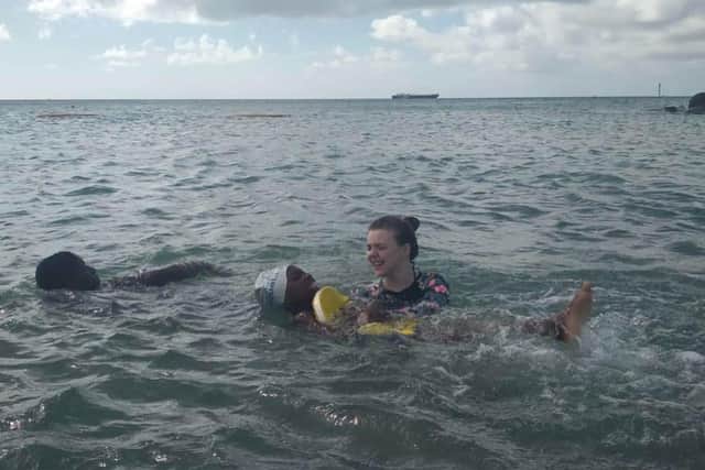Teaching the importance of floating to primary school children in St Lucia 2017.