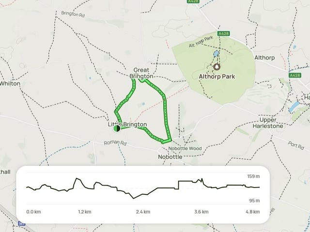 Enjoy this 4.8-km circular trail near Daventry, Northamptonshire - an easy route with 104m of elevation gain, typically taking around 1 hour and 13 minutes to complete. Ideal for hiking, mountain biking and running, it’s usually quiet and open year-round. Dogs are welcome but must be kept on a lead. Set between Great Brington and Little Brington, the trail winds across rolling hills with charming countryside views. Suitable for all ages and fitness levels, the path passes traditional pubs in the village centres - perfect for a refreshing drink or pint after your walk. Expect peaceful stretches through farmland and small woodlands, with beautiful views throughout. For the privacy and safety of local residents and farmsteads, dogs must remain on leads at all times.