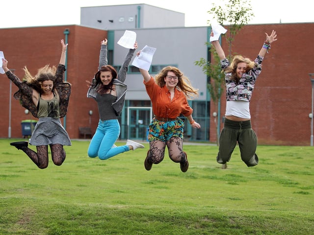 2012 - NSG students (l-r) Faye Partridge, Christina Hamilton, Hayley Hall and Maggie Symonds celebrating their their GCSE results.
