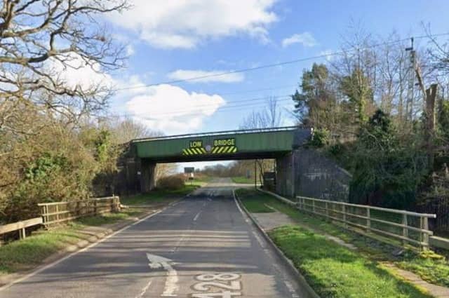 Bridge approaching Althorp, A428, has been struck by a lorry