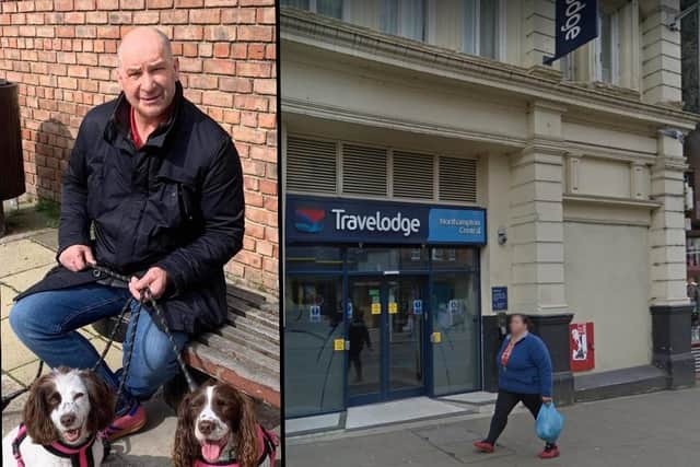 Stephen (left), in one of his £500 Hugo Boss coats, claims £2,400's worth of items have been taken from his hotel room at Travelodge in Gold Street