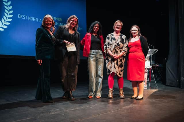 The team from Northampton documentary short Swim Sistas accepting the award with charity partner CLICK Arts Foundation