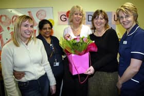 Tina Pollard, senior nurse at the neo natal unit at Northampton General Hospital, retiring after 19 years. Pictured: Sharon Howard, Ester Dias, Jane Coles, Tina Pollard and Joy Margetts, staff from NGH, at Tina's leaving party.