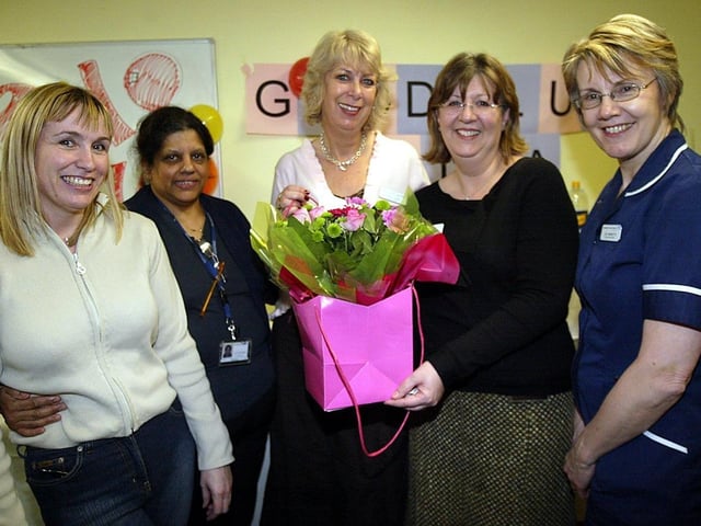 Tina Pollard, senior nurse at the neo natal unit at Northampton General Hospital, retiring after 19 years. Pictured: Sharon Howard, Ester Dias, Jane Coles, Tina Pollard and Joy Margetts, staff from NGH, at Tina's leaving party.