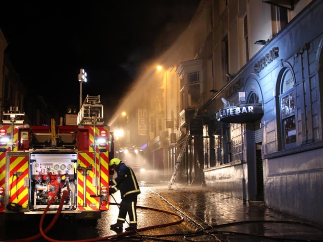 2012 - Firefighters from around the county attend the blaze at The Fat Cat club in Bridge Street