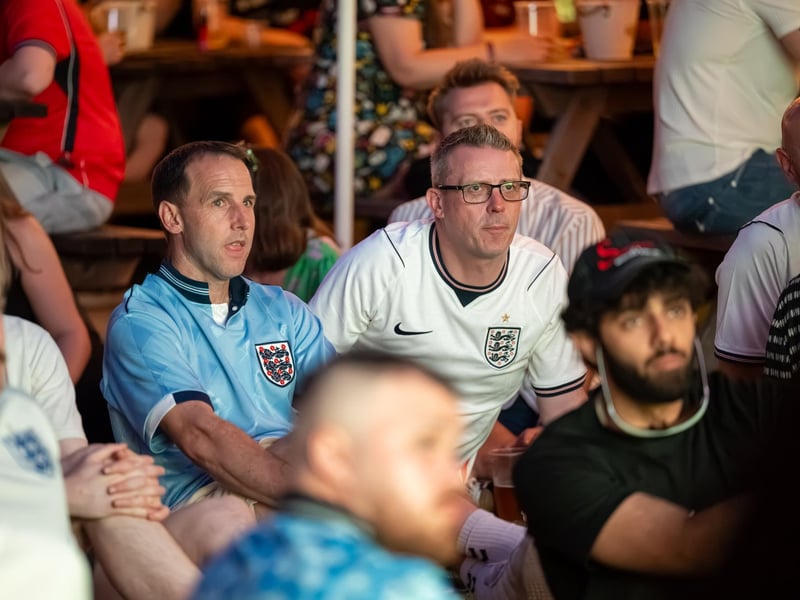 Football fans watching England vs Panama in the garden of The Black Prince in Northampton on Saturday, June 27, 2026. Photo by David Jackson.