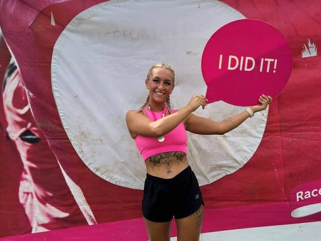 Tenise Williams celebrating after her Race for Life success.