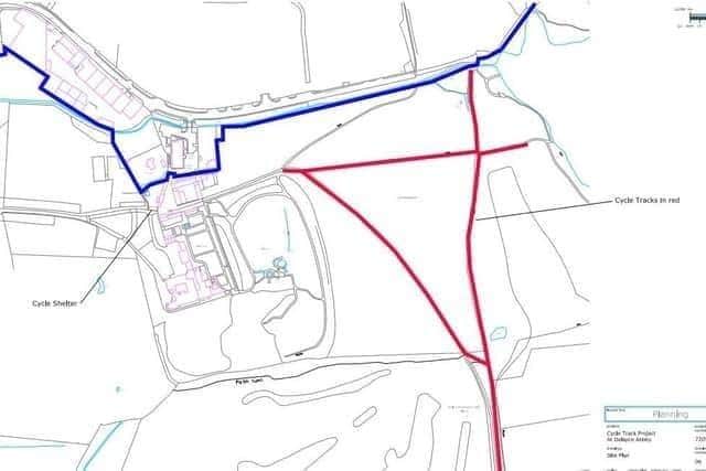 The cycle tracks proposed to be built through Delapre Abbey are marked in red