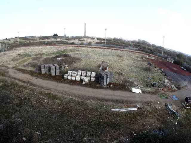 The disused athletics track at Sixfields.