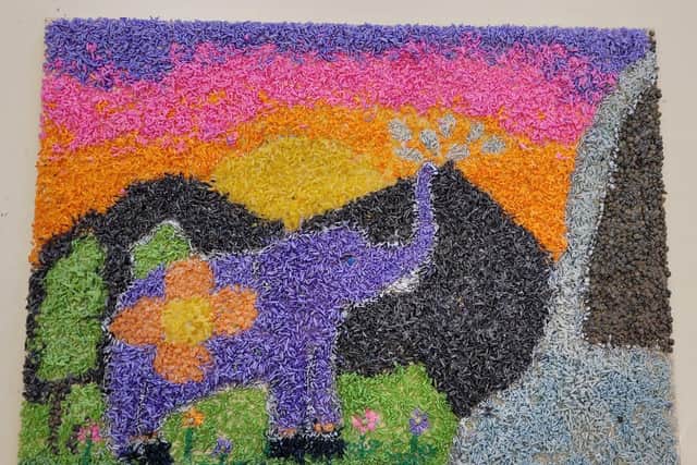 St Andrew's Healthcare patient Neelam Baldhe created this rice artwork and has received praise for it 