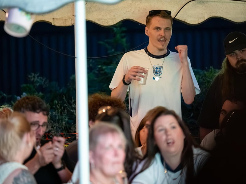 Football fans watching England vs Panama in the garden of The Black Prince in Northampton on Saturday, June 27, 2026. Photo by David Jackson.