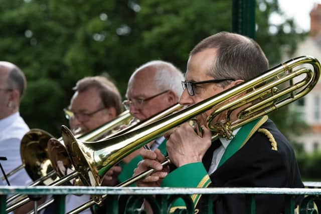 Brass bands performing on the Abington Park Bandstand