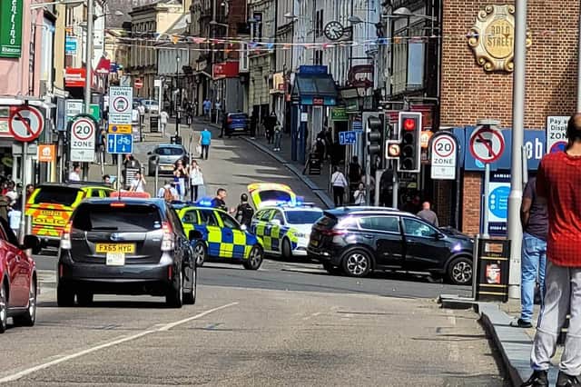 A police dog van was involved in a collision in Gold Street this afternoon.