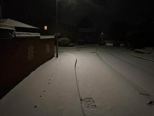 Footprints in the snow.