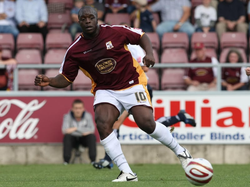 Adebayo Akinfenwa of Northampton Town passes the ball during the Coca Cola League One Match between Northampton Town and Millwall at the Sixfields Stadium on August 23, 2008 in Northampton, England. (Photo by Pete Norton/Getty Images)