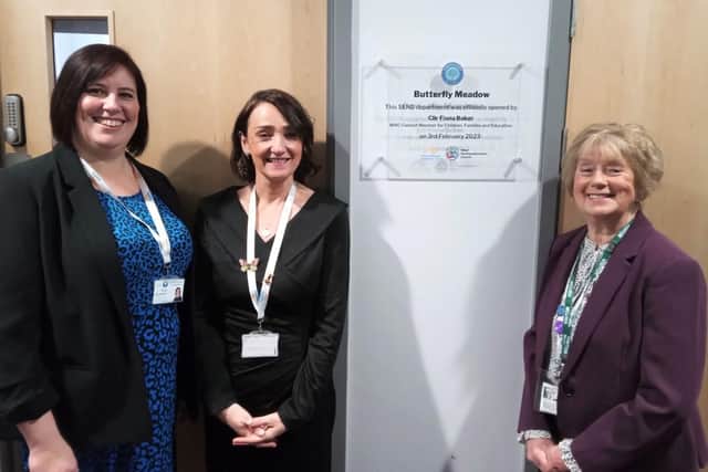 left to right, Hardingstone Academy head of school Julie Stevens, Hardingstone Academy executive head Zoe McIntyre and West Northamptonshire Council Cabinet Member for Children, Families and Education