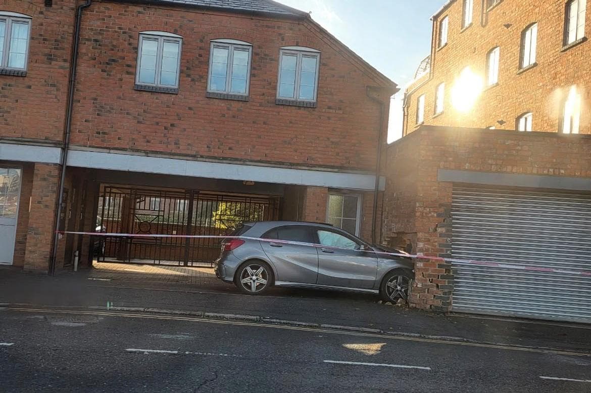 Mercedes Smart Sign Mercedes car smashes into wall of a building in busy Northampton road