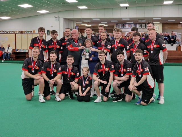 England Under 25 team including Conor Bryan and Mascot, Emily.