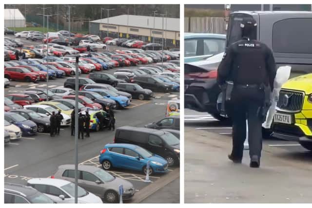 Police officers at the scene last week