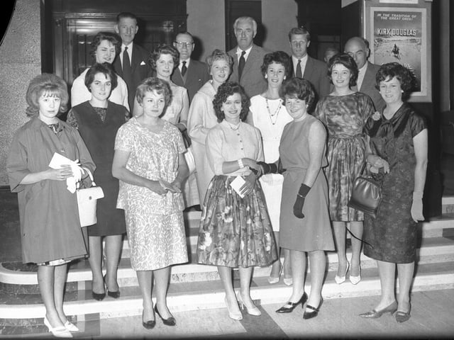 June 23, 1962 - mother and baby prizes presentation at cinema showing a Kirk Douglas film