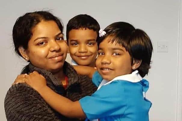 Anju Ashok with her children Jeeva, 6,  and Janvi, 4,