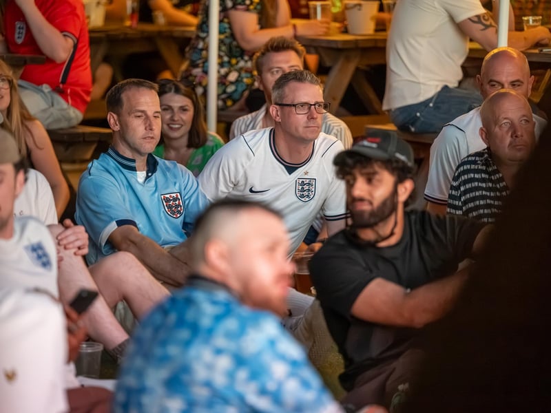 Football fans watching England vs Panama in the garden of The Black Prince in Northampton on Saturday, June 27, 2026. Photo by David Jackson.