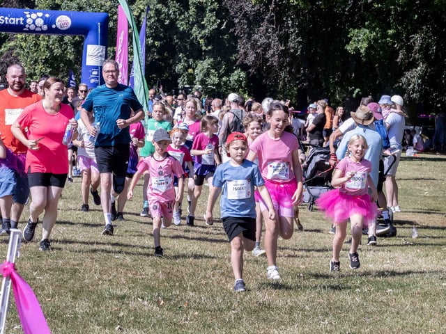 Children were all smiles on Saturday July 12 when they took part in the Race for Life, five kilometre obstacle course in Abington Park, Northampton.