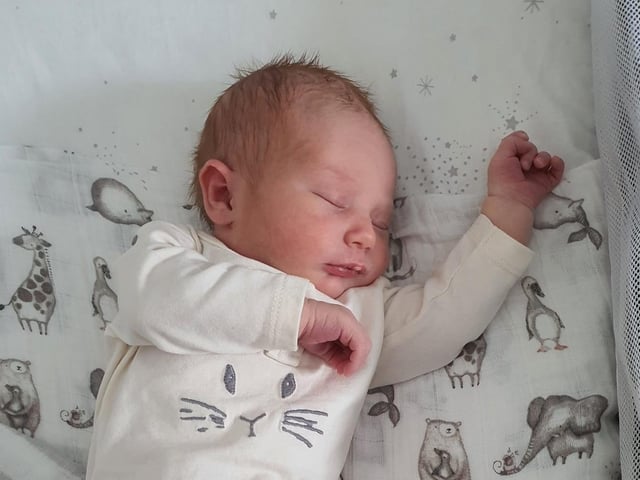 Jude Kristofer born on June 13 at 3.06am at Northampton General Hospital, weighing 8lbs 5oz.