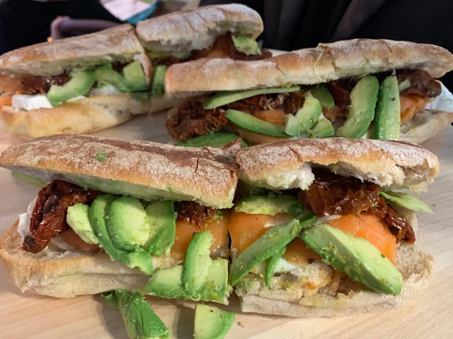 The cafe on Surrey Street serves many delicious paninis on its menu, including this one made with both sun-dried and fresh tomato, Avocado and Mozzarella.