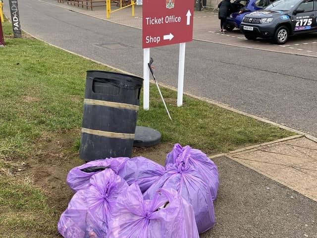 Dozens of bags of litter were collected by volunteers at Sixfields over the weekend.