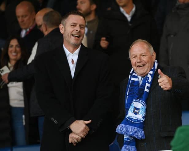 Peterborough chairman Darragh MacAnthony and director of football Barry Fry. (Photo by Michael Regan/Getty Images)