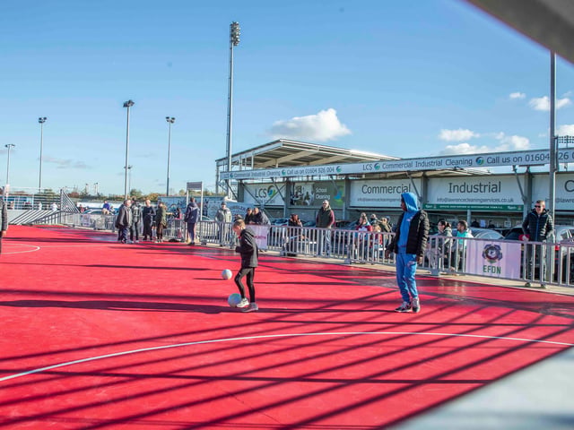 The new community all-weather pitch here at Sixfields was officially opened at Saturday’s Community Day game. Pictures by Kirsty Edmonds