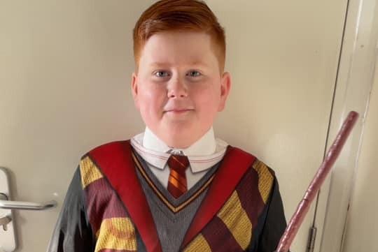 Mason-James, aged eight, as Ron Weasley.