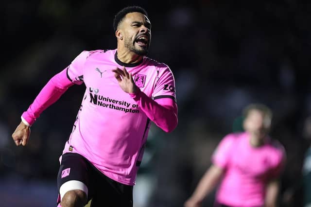 Jordan Willis celebrates his first Cobblers goal
