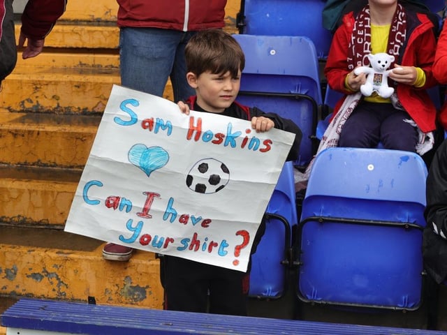 Northampton Town supporters prior to the final game of the season at Tranmere Rovers.