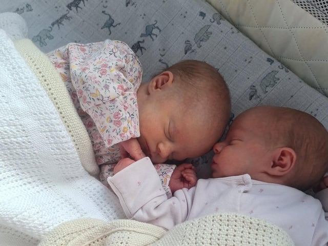 Isla and Ellie born at 1.22pm on April 9, weighing 4lbs 11oz and 4lbs 9oz.