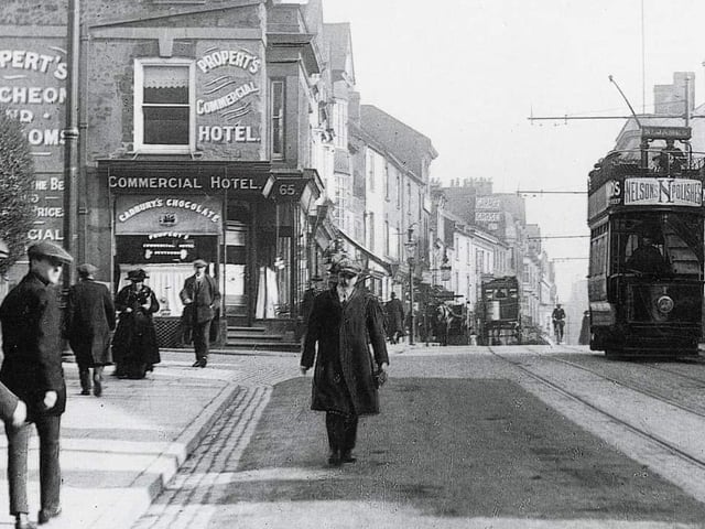 Marefair, just next to St Peter's Church. Trams stopped running in Northampton in 1934, so this photo would have been taken before then.